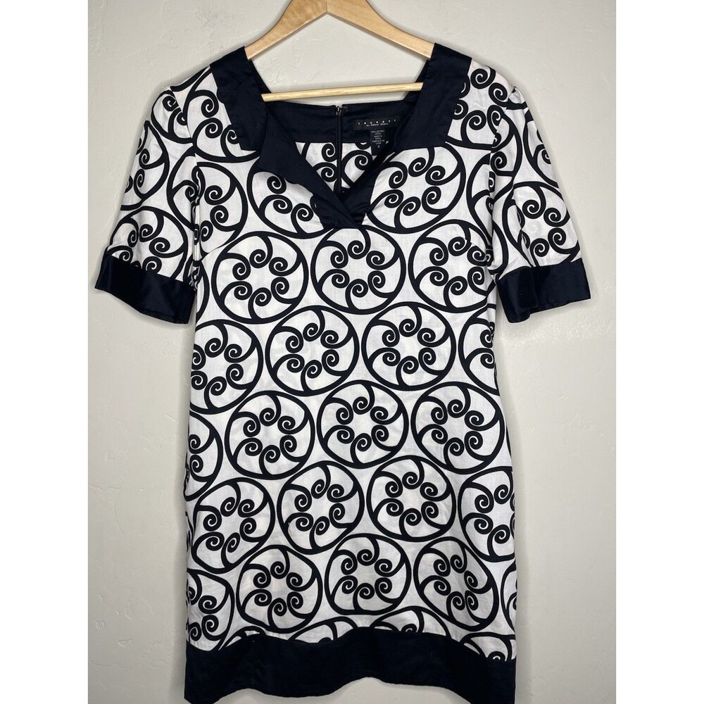 Vintage Black White Mod Shelli Segal Shift Cotton Dress Women's Size 6